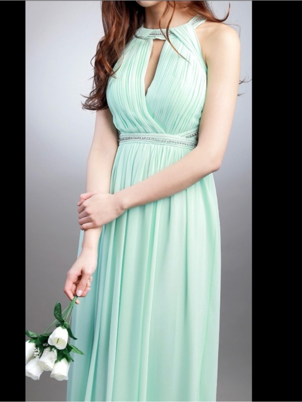 50%off🎊Marciano Mint Green Pleated Halter Evening Dress